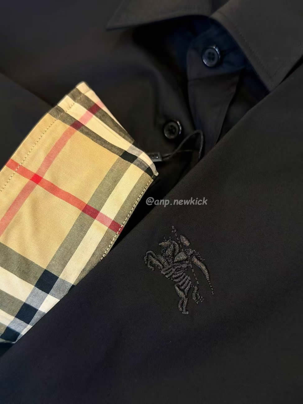 Burberry Slim Fit Monogram Motif Stretch Cotton Poplin Shirt Black White Fw21 80323081 (4) - www.newkick.vip